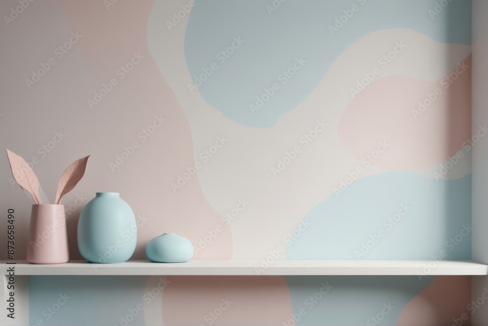 Fototapeta premium Abstract wallpaper background white shelf pink blue