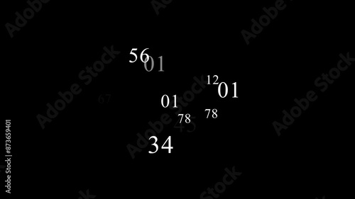 White casual moving numbers changing numeric codes on black background photo