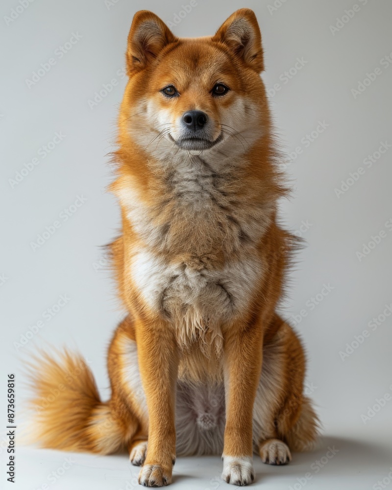 Obraz premium a Shiba Inu with its plush, red coat, curled tail, and alert expression