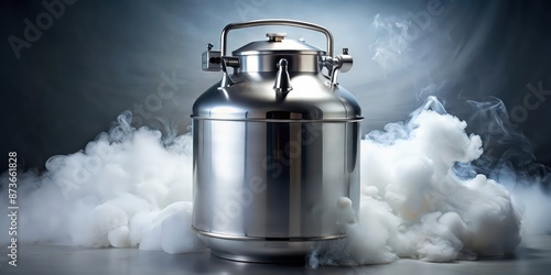 Liquid nitrogen bank with stem cell suspension , stem cells, cryopreservation, biobank photo