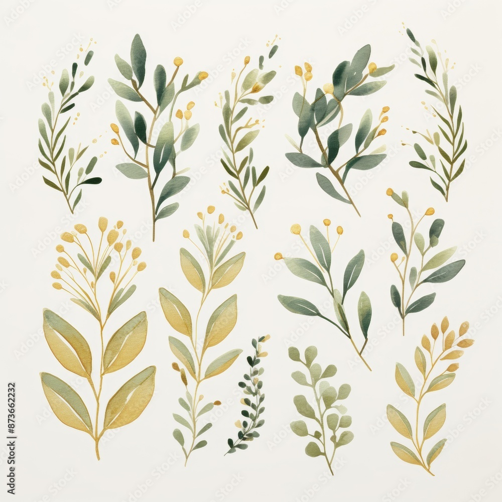 Watercolor Leaf Illustrations. Watercolor Leaf Illustrations.