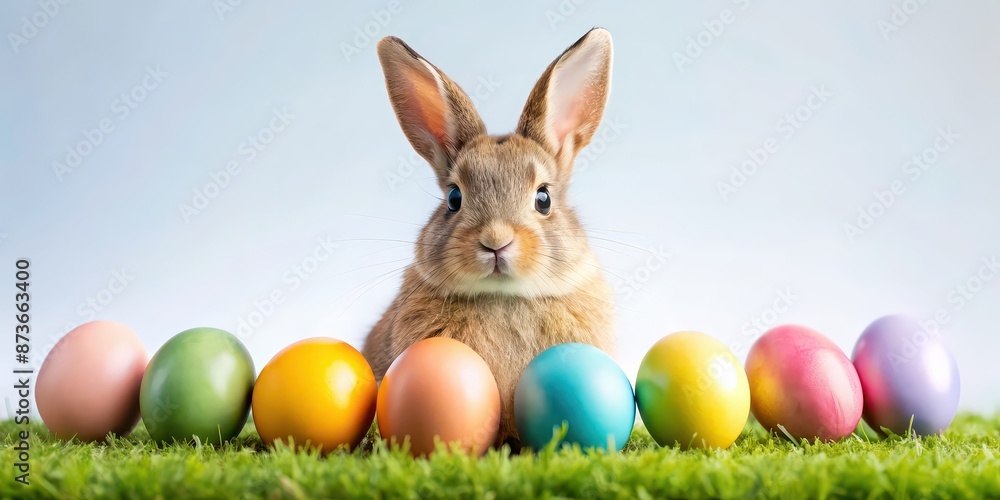 Easter bunny with colorful Easter eggs, Easter, bunny, eggs, spring, holiday, cute, decoration, festive, pastel Easter bunny with colorful Easter eggs, Easter, bunny, eggs, spring, holiday, cute, decoration, festive, pastel