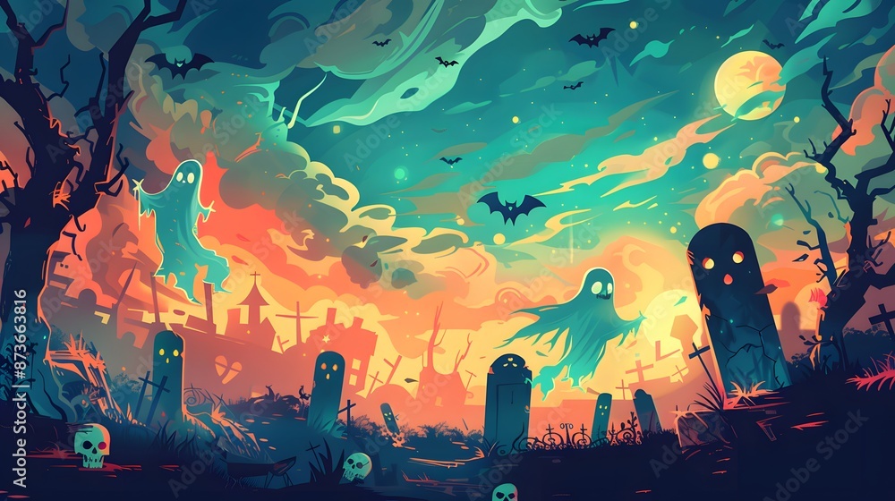 Fototapeta premium halloween scene vector illustration