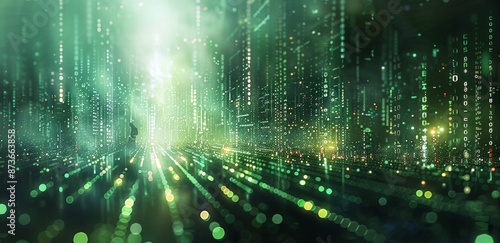 A Lonely Figure Walks Through a Green Neon Cityscape at Night