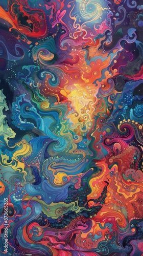 Wallpaper Mural Abstract Colorful Background with Fantasy Elements in Purple, Blue, and Orange Shades, Featuring Smoke and Dreamlike Effects, AI-Generated High-Resolution Wallpaper Torontodigital.ca