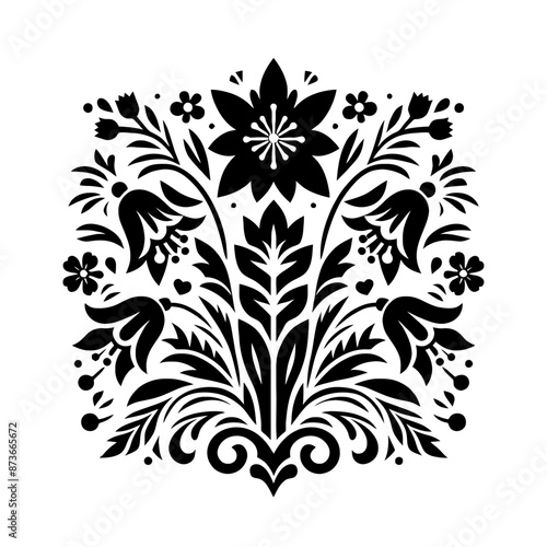 Blue bells flower in decorative emblem ornament, Victorian, art deco, art nouveau, boho, bohemian,  folk, flourish