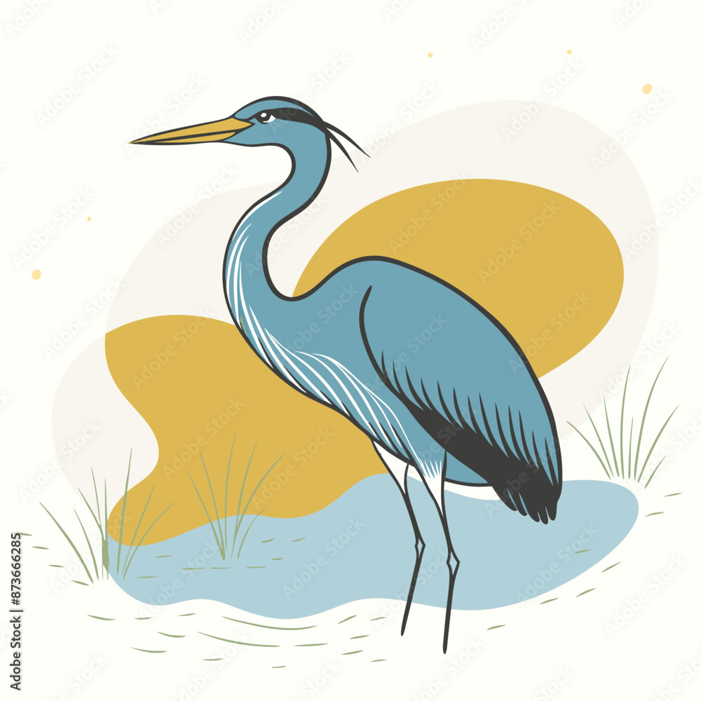 Fototapeta premium Wild Purple Heron in her habitat vector illustration