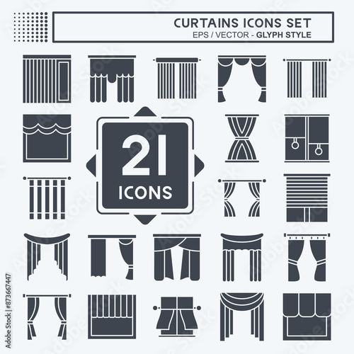 Icon Set Curtains. related to Home Decoration symbol. glyph style. simple design editable. simple illustration