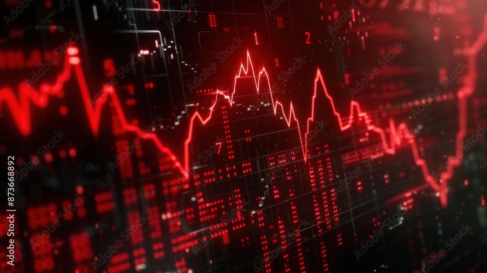 Animation of business loss, red color graph chart on dark background Animation of business loss, red color graph chart on dark background