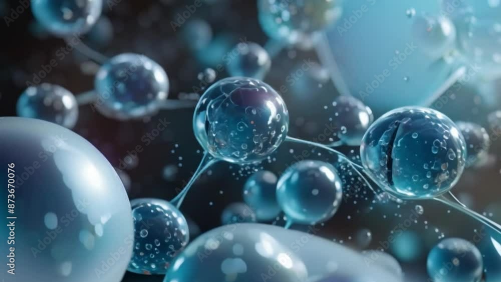 3D scene with balls and bubbles in blue shades of footage 3D scene with balls and bubbles in blue shades of footage