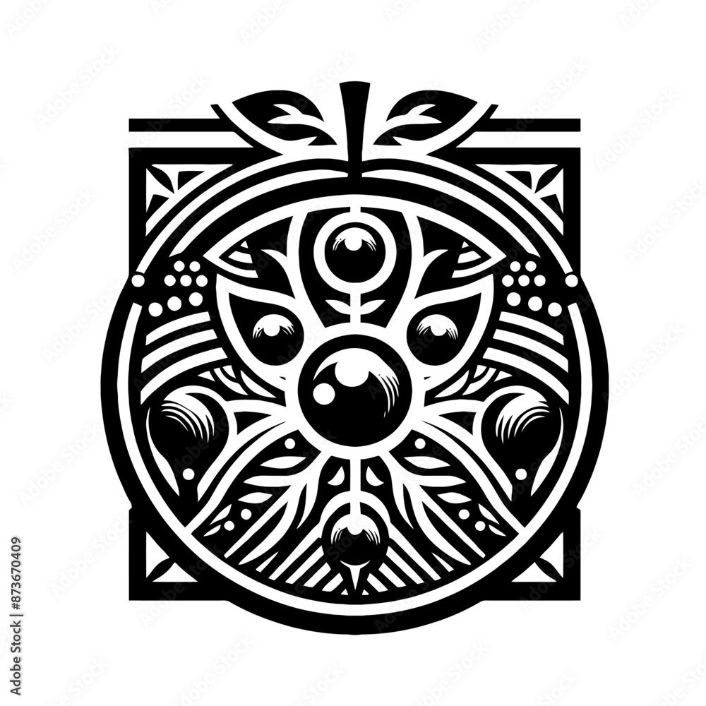 Obraz premium Cranberry fruit in decorative emblem ornament, Victorian, art deco, art nouveau, boho, bohemian, folk, flourish