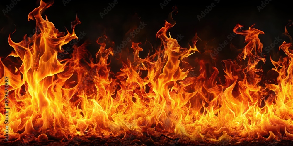 Fiery flames of a blazing fire, heat, flames, burning, inferno, ember, combustion, wildfire, bonfire, ignition Fiery flames of a blazing fire, heat, flames, burning, inferno, ember, combustion, wildfire, bonfire, ignition