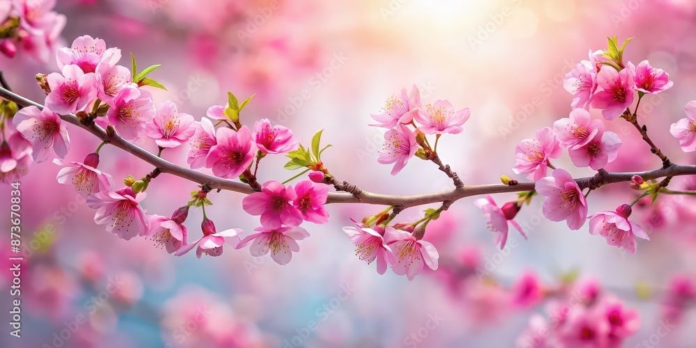 Pink cherry blossom flowers on a tree branch with a flat background, Spring, cherry blossoms, pink flowers, tree branch, isolated Pink cherry blossom flowers on a tree branch with a flat background, Spring, cherry blossoms, pink flowers, tree branch, isolated