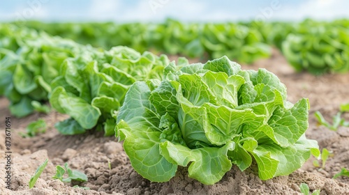 Close-up of fresh green cabbage growing in a field. Perfect for agriculture, farming, and organic food concepts.