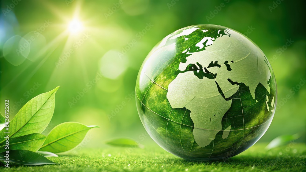 Green globe with leaves, symbolizing sustainability and environmental protection, eco-friendly, earth Green globe with leaves, symbolizing sustainability and environmental protection, eco-friendly, earth