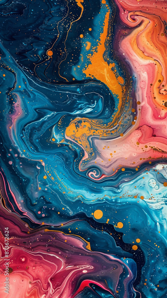 Abstract Blue and Orange Swirls with Gold Glitter. Abstract Blue and Orange Swirls with Gold Glitter.