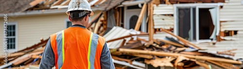 Property recovery crew repairing hurricane damage, recovery, storm restoration