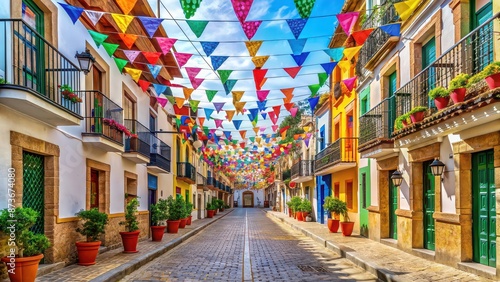 Lively and colorful street in Spain decorated for Fiesta celebration, Spain, street, colorful, lively, fiesta