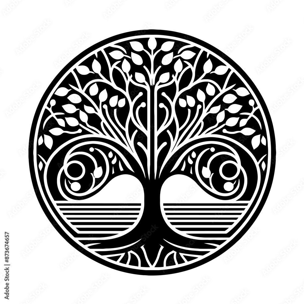 plant, tree in decorative emblem ornament, Victorian, art deco, art nouveau, boho, bohemian, folk, flourish plant, tree in decorative emblem ornament, Victorian, art deco, art nouveau, boho, bohemian, folk, flourish