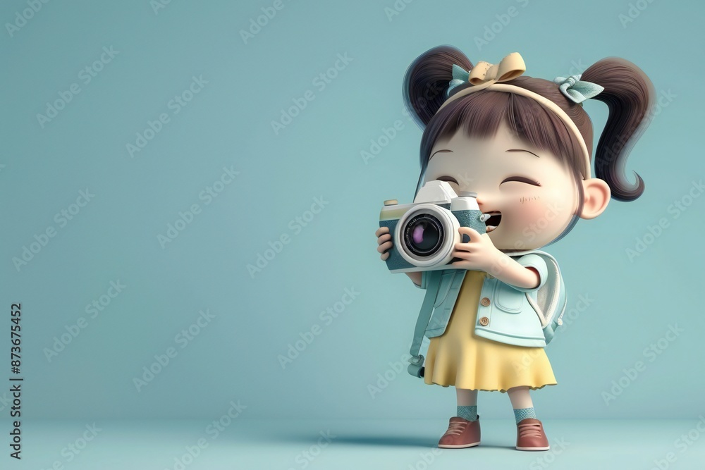 Fototapeta premium childish girl photographer cute character style 3D rendering , generated by ai
