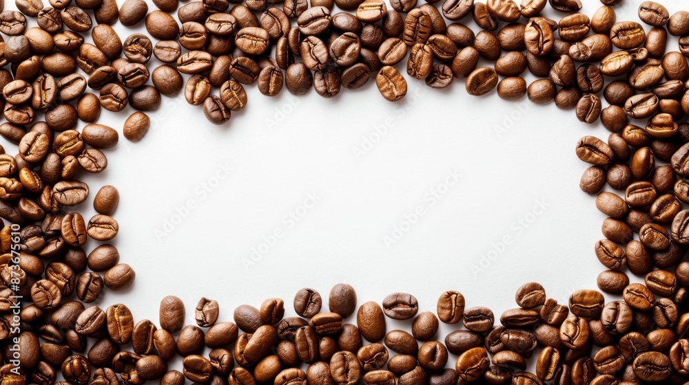 Roasted Coffee Beans Frame on White Background Roasted Coffee Beans Frame on White Background