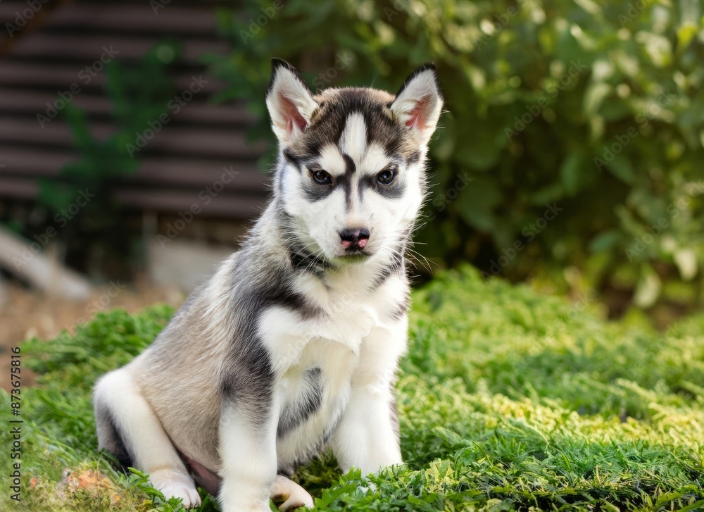 puppy Siberian Huskie dog in garden puppy Siberian Huskie dog in garden