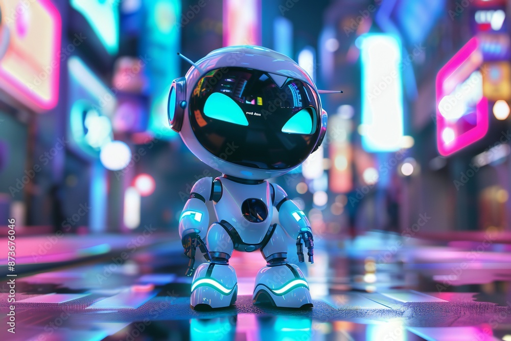 Robot police officer patrolling the streets of a futuristic city in 3D render cartoon style , generated by ai Robot police officer patrolling the streets of a futuristic city in 3D render cartoon style , generated by ai