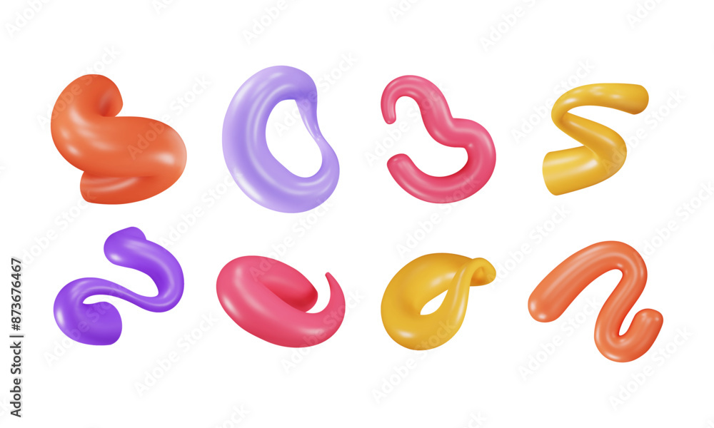 Abstract 3d shapes. Plastic blob, glossy geometry figure, playful bright element. Vibrant doodle form. Simple liquid and smooth decoration. Vector cartoon illustration. Abstract 3d shapes. Plastic blob, glossy geometry figure, playful bright element. Vibrant doodle form. Simple liquid and smooth decoration. Vector cartoon illustration.