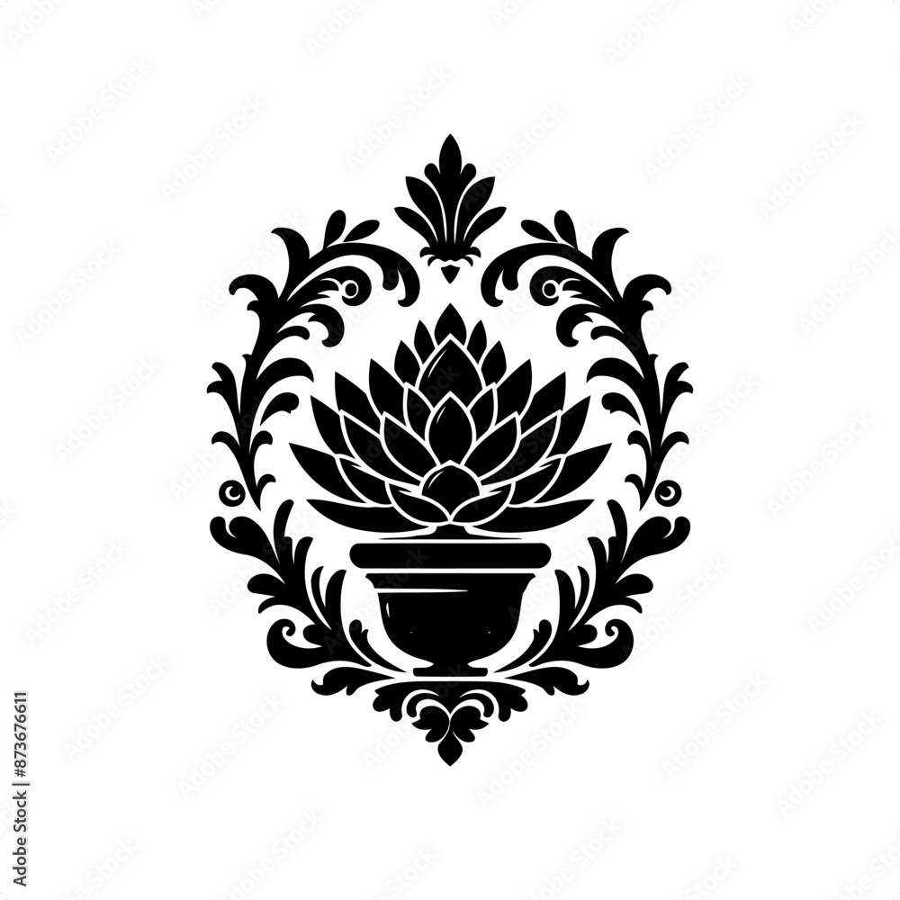 Fototapeta premium sample plant, tree in decorative emblem ornament, Victorian, art deco, art nouveau, boho, bohemian, folk, flourish