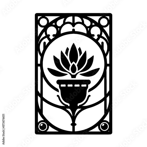 Succulent plant, tree in decorative emblem ornament, Victorian, art deco, art nouveau, boho, bohemian,  folk, flourish