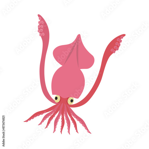 ダイオウホウズキイカ。フラットなベクターイラスト。
Colossal squid. Flat vector illustration.