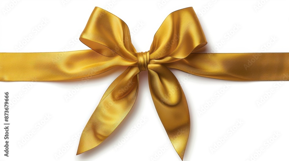 Golden Satin Ribbon Bow on White Background Golden Satin Ribbon Bow on White Background