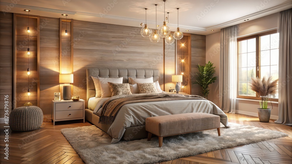 Cozy bedroom interior with soft lighting and plush bedding, cozy, bedroom, interior, soft lighting, plush, bedding, comfortable Cozy bedroom interior with soft lighting and plush bedding, cozy, bedroom, interior, soft lighting, plush, bedding, comfortable