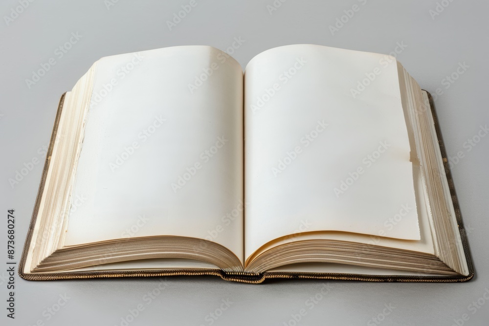 An elegant white hardcover book with blank pages lies open, its pristine and minimalist design perfect for conveying purity and simplicity. An elegant white hardcover book with blank pages lies open, its pristine and minimalist design perfect for conveying purity and simplicity.