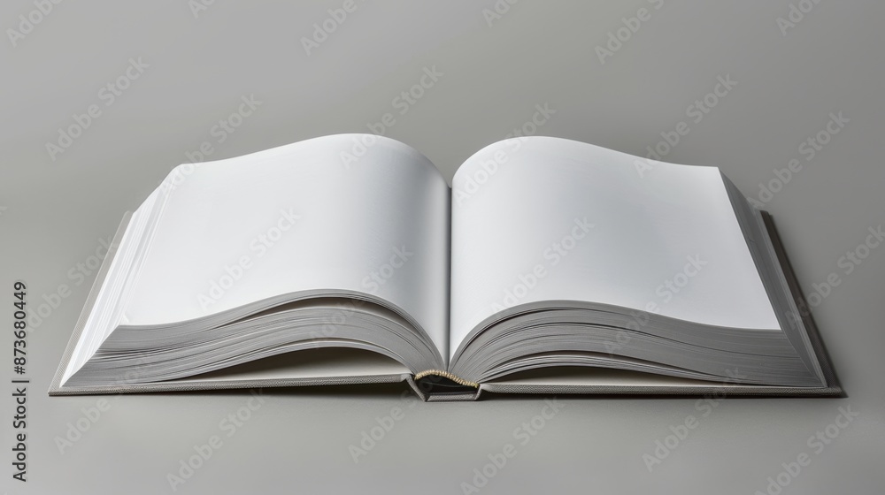 An elegant white hardcover book with blank pages lies open, its pristine and minimalist design perfect for conveying purity and simplicity. An elegant white hardcover book with blank pages lies open, its pristine and minimalist design perfect for conveying purity and simplicity.