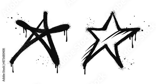 Spray painted graffiti Star sign in black over white. Star drip symbol.  isolated on white background. vector illustration