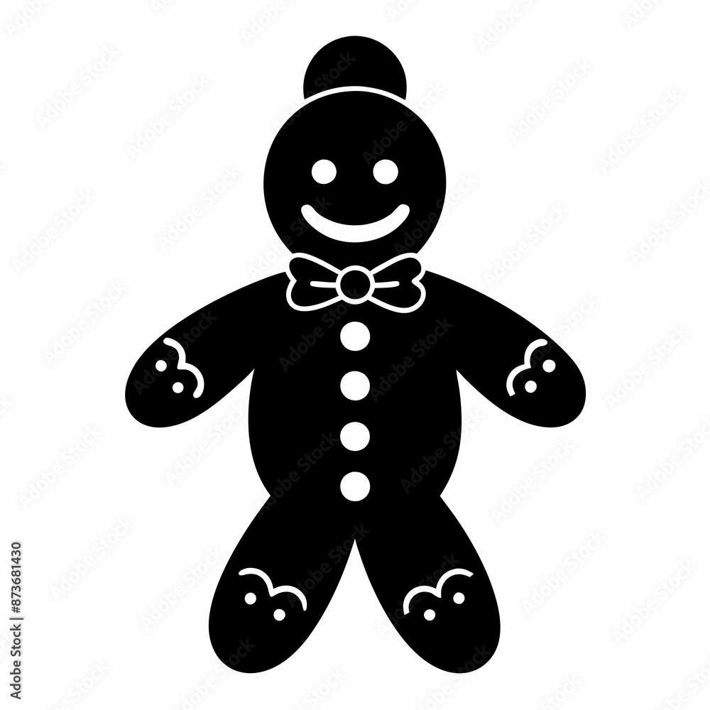 Gingerbread man holiday biscuit or cookie flat vector icon, Gingerbread man silhouette vector