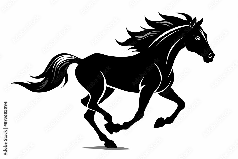 Obraz premium Running horse silhouette vector illustration 