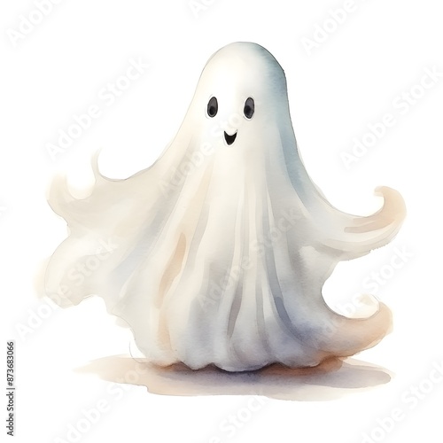 Friendly Spooky Ghost Character in Watercolor with Transparent Background