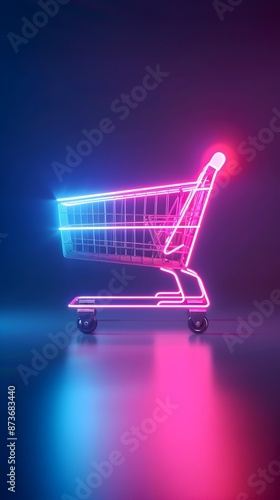 Holographic Shopping Cart in Futuristic Neon-Lit Online Store