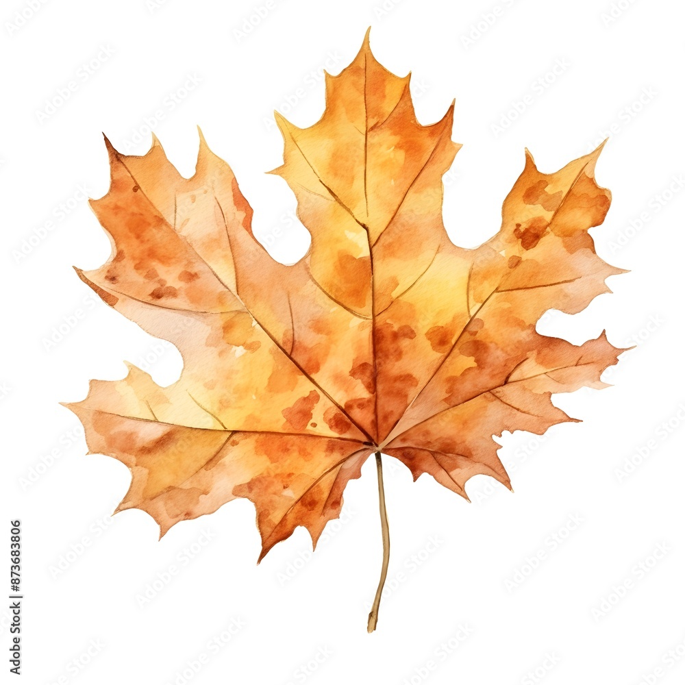Fototapeta premium Vibrant Autumnal Maple Leaf Watercolor on White Background