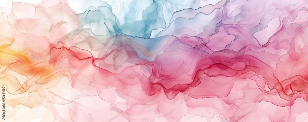 Fototapeta premium Abstract watercolor art with vibrant hues of red, blue, and yellow blending seamlessly, creating a fluid and dreamy aesthetic.