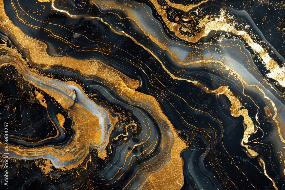 Fluid marble patterns in luxurious gold and black, abstract, opulent design Fluid marble patterns in luxurious gold and black, abstract, opulent design