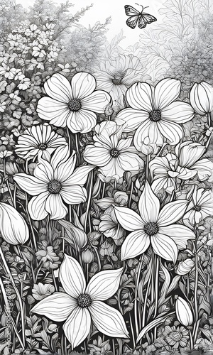 Wallpaper Mural Coloring book wild flowers. Torontodigital.ca