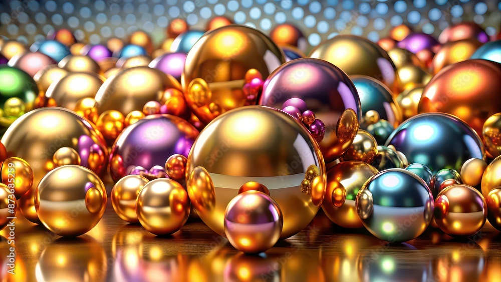 Shiny colored balls abstract background with gold metallic glossy spheres , colorful, vibrant, shiny, abstract, background Shiny colored balls abstract background with gold metallic glossy spheres , colorful, vibrant, shiny, abstract, background