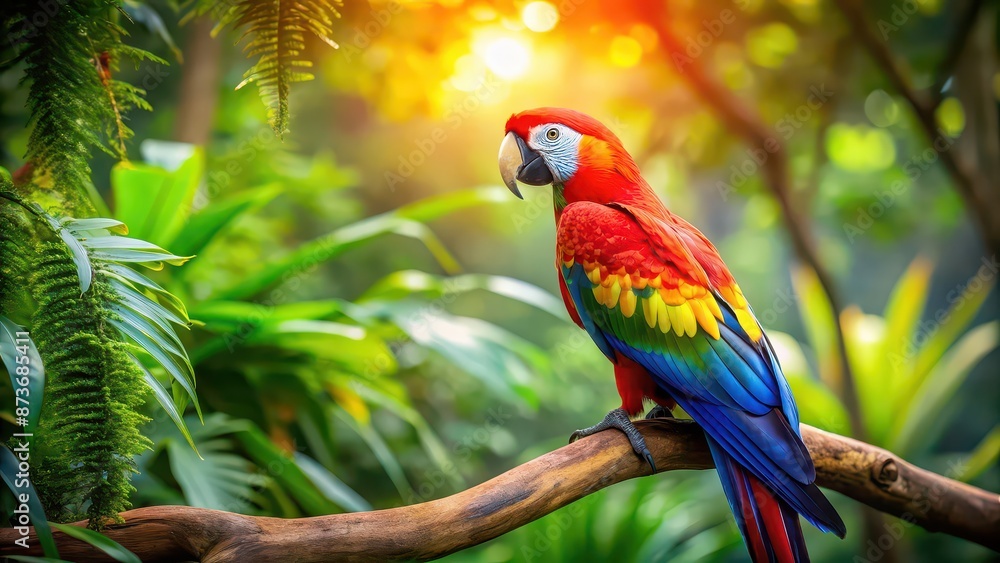 Colorful parrot sitting on a tree branch in the jungle, parrot, bird, tropical, colorful, wildlife, nature, vibrant, feathers, exotic Colorful parrot sitting on a tree branch in the jungle, parrot, bird, tropical, colorful, wildlife, nature, vibrant, feathers, exotic