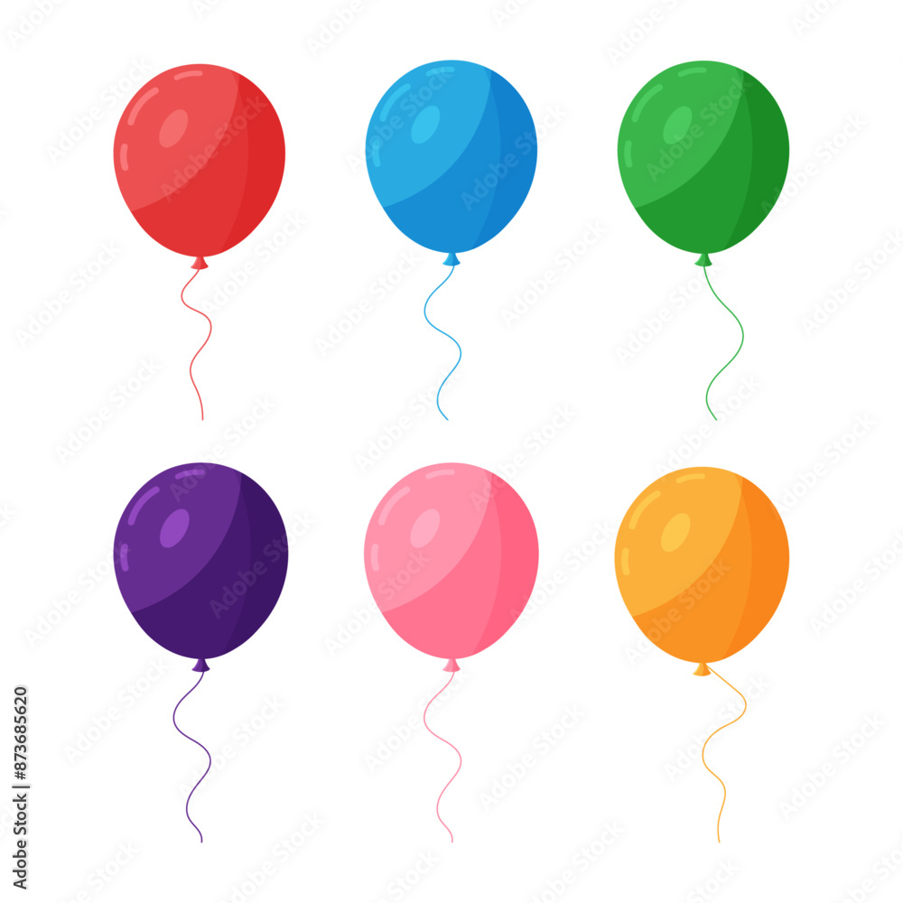 Bunch of Balloons flat vector illustration, flying ballon with rope for birthday, festive occasions, parties, weddings Bunch of Balloons flat vector illustration, flying ballon with rope for birthday, festive occasions, parties, weddings