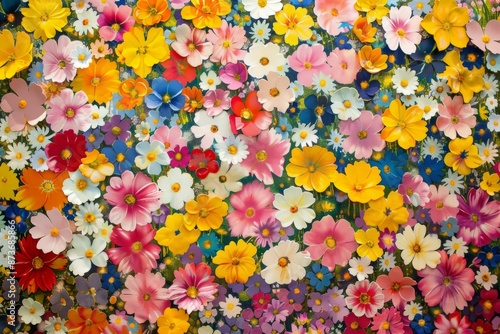 Vibrant array of various artificial flowers forming a beautiful, seamless background