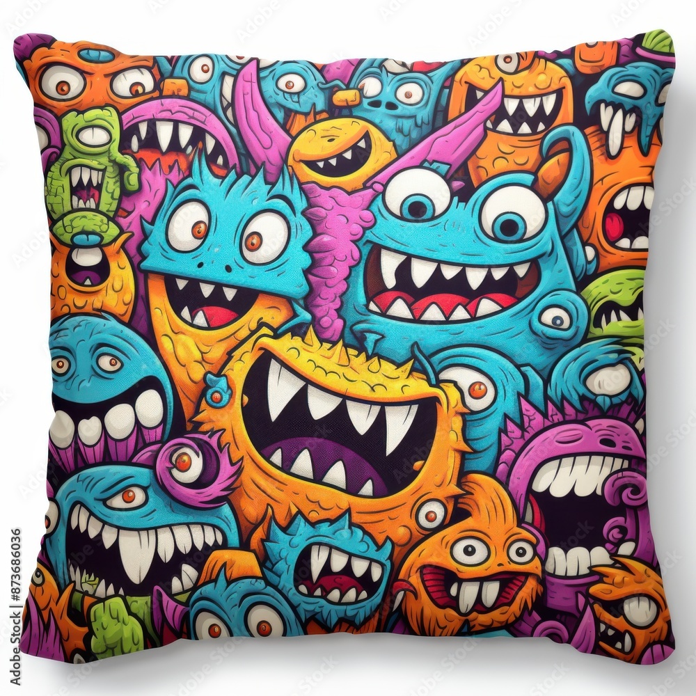 Chaotic Pillow Fight of Psychedelic Monsters - Vibrant and Playful Kids' Fantasy with Dynamic Poses and Colorful Details Chaotic Pillow Fight of Psychedelic Monsters - Vibrant and Playful Kids' Fantasy with Dynamic Poses and Colorful Details