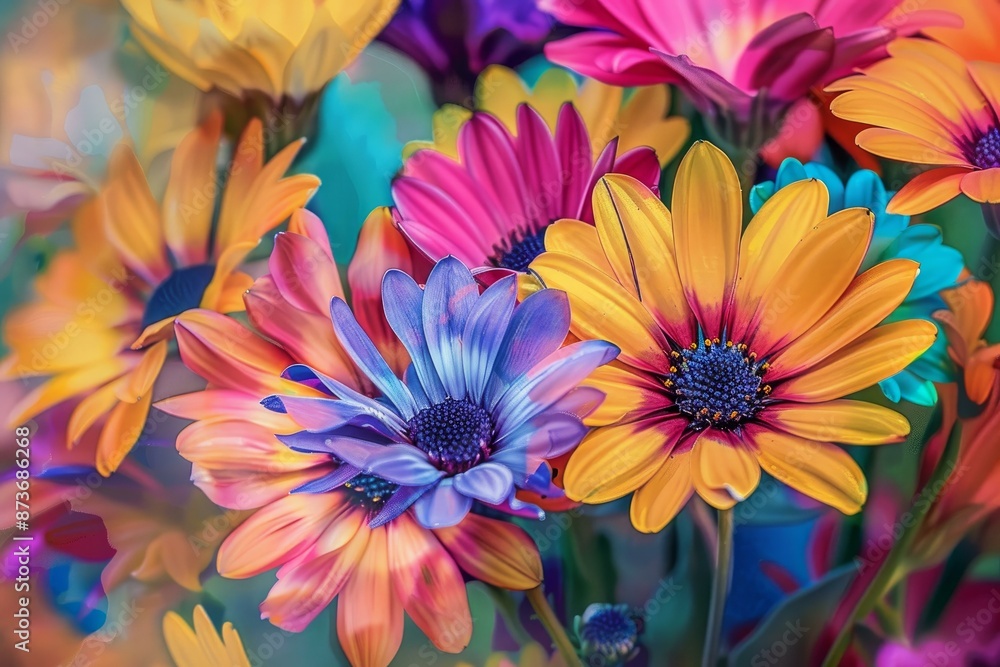 Fototapeta premium Closeup of a collection of vivid daisies in a full spectrum of colors